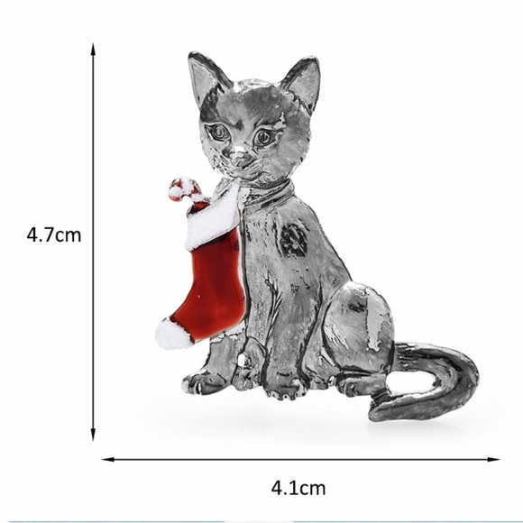 Cat Holding Stocking Brooches For Women - Picture 3 of 3